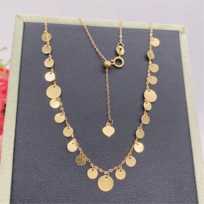 Nuevo collar de eslabones de cadena O con dije redondo de la suerte real de oro amarillo de 18 quilates para mujer 17,3" L Foto 1 de 4