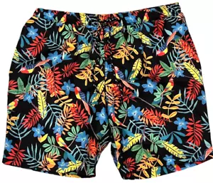 Distortion Swim Trunks Mens Large Black Tropical Mesh Lined Pockets Beach Cruise - Picture 1 of 16