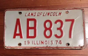 1974 Illinois IL License Plate AB837 - Picture 1 of 2