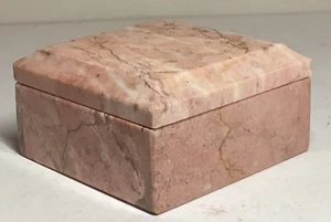 Jewelry/Trinket Box Pink Rose Marble Beveled Lid Mid Century Ex Condition - Picture 1 of 5