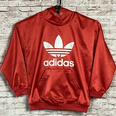 Adidas Womens Hoodie Shiny Fabric Sweater Medium Crop Short Fit Old School Style - Image 1 of 4