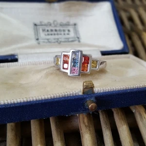 925 Sterling Silber Ring, natürliche bunte Saphire, Größe P,5 US 7,75  - Bild 1 von 9