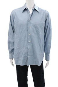 Armani Womens Cotton Pocketed Collared Button Down Shirt Solid Blue Size 39 - Picture 1 of 6