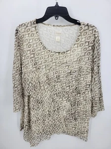 Top Chicos Mujer XL 3 Marrón Marfil Floral Geométrico En Niveles Asimétrico ARTtsy - Imagen 1 de 10