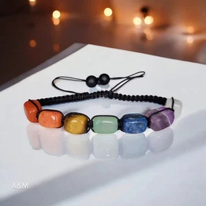 7 Chakra Armband echt gemischt Edelstein Perlen Bohemian Unisex Schmuck, - Bild 1 von 4