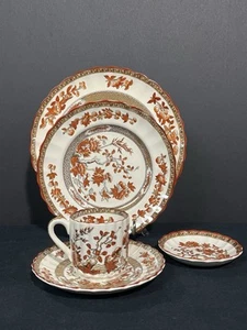 Copeland Spode India Tree Rust Scalloped 5 Piece Demitasse Lunch Set Old Stamp - Picture 1 of 5