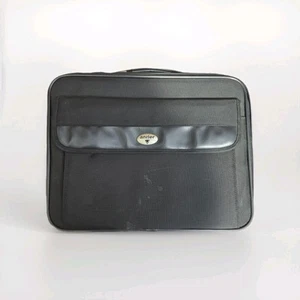 Antler Laptop Bag Shoulder Messenger Case Briefcase Black Leather And Canvas 17" - Afbeelding 1 van 5