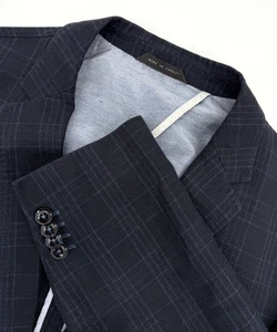 Hugo Boss Sports Coat 42R Blue Plaid Blazer Jacket Linen Blend Unstructured - Picture 1 of 11