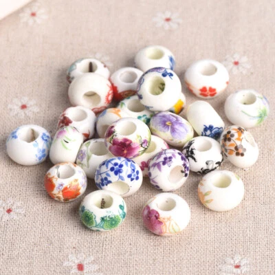10pcs 15x9mm Ceramic Rondelle Big Hole Beads Fit Charms European Bracelet Crafts - Image 1 of 4