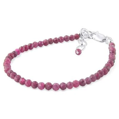 Natural Ruby 2mm Beads 925 Sterling Silver Clasp 7.5 inch Gemstone Bracelets - Image 1 of 4