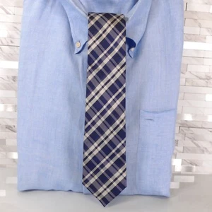 CALVIN KLEIN Boy Navy White Plaid Checkered Necktie Wedding Classic SLIM SKINNY - Picture 1 of 9