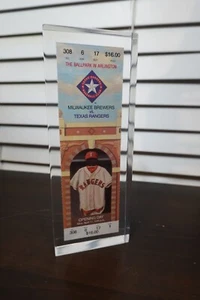 1994 MILWAUKEE BREWERS vs TEXAS RANGERS Baseball Ticket Lucite Paperweight Lot B - Picture 1 of 11