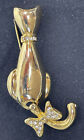 Vintage CAT Kitty Articulated Moving Tail with Bow Gold Tone Brooch Pin 2.5?