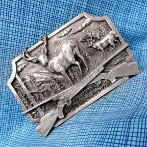 Buck Deer Stag Belt Buckle High Country Mountains Hunting Rifles Vtg 80s .DBD797 - Picture 1 of 8