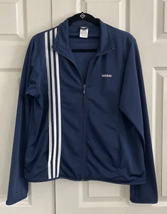 Adidas Navy Blue White Stripe Polyester Track Jacket Full Zip Pockets 2005 Sz XL - Picture 1 of 23