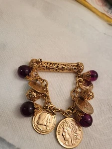 Vintage Republic Of France Goldtone Multi Coins Bracelet And Some sapphire. - Picture 1 of 12