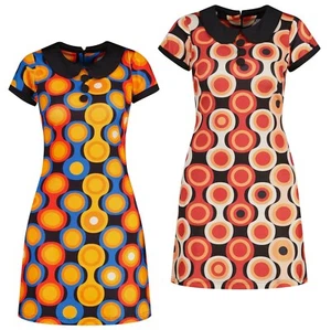 NEW RETRO PETER PAN COLLAR 60s 90s MINI MOD DRESS Dollierocker Psych-Out MC522 - Picture 1 of 9
