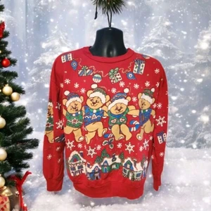Vtg 80s 90s Nutcracker Christmas Sweatshirt Teddy Bears Glitter Puff Adult sz L - Picture 1 of 6
