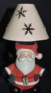 Ceramic Christmas Santa Tealight Candle Holder Lamp Snowflake Metal Shade - Picture 1 of 6