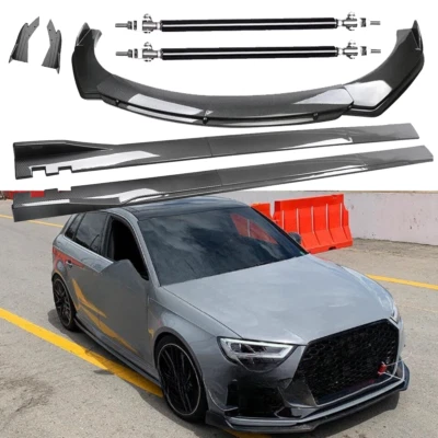 Carbon Fiber Front Bumper Lip Spoiler 86.6" Side Skirt Kit For Audi A3 Quattro - Image 1 of 4