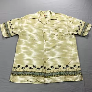 Hilo Hattie Shirt Adult Medium Beige Button Up Hawaiian Rayon Camp Casual Mens - Picture 1 of 7