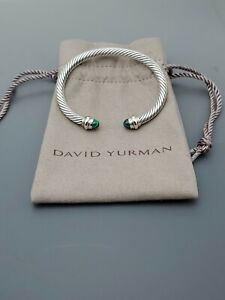 David Yurman 5mm Cable Classics Bracelet with Malachite and 14K Gold size Medium