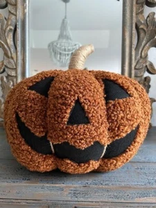 Pottery Barn Jack O Lantern Pumpkin Cozy Pillow NEW - Picture 1 of 4