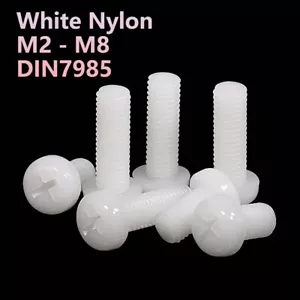 M2 M2.5 M3 M4 M5 M6M8 weiß Nylon Kunststoff Kreuzschlitz Pfannenkopf Schrauben DIN7985 - Bild 1 von 71