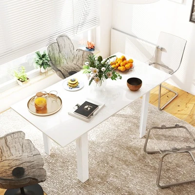 Extending Dining Table 120-160cm Kitchen Table Seats 4-6 People High Gloss White - Image 1 of 4
