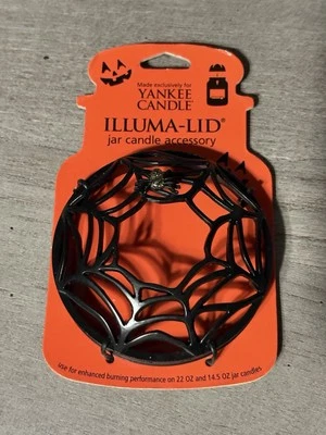 Yankee Candle Illuma-Tapa Vela Tarro Topper J/T Halloween ARAÑA Y WEB Negro RARO Foto 1 de 2