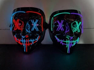 The Purge Faux LED Masks (Set of 2) Halloween EDM Rave AA Batteries not included - Picture 1 of 4