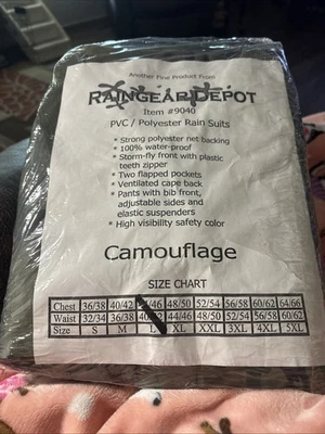 MEN’S Rain Suit 2 Piece Waterproof PVC/Polyester Size Large Camo-brown NIB - Image 1 of 4