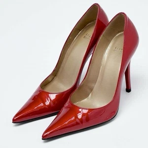Stuart Weitzman Red Patent Leather Pointed Toe Pumps Heels Size 11.5 - Picture 1 of 9