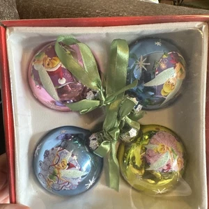Disney Tinkerbell 4er Set Glas Ornamente 2,5" Neu im Karton mit Etikett - Bild 1 von 23