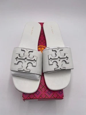 Sandalia para mujer Tory Burch Ines plana deslizable de cuero de cabra EE. UU. 10M Gardenia blanca Foto 1 de 4
