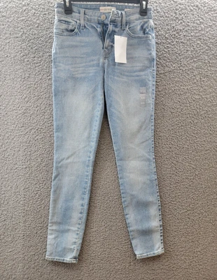 Pantalones de mezclilla ajustados de tiro medio GUESS para mujer 26 azules descoloridos cierre de cremallera/botón Foto 1 de 4