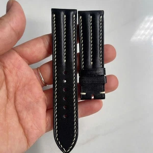 22/20 mm Padded Black Genuine Cow Leg LEATHER SKIN WATCH STRAP BAND Custom - Picture 1 of 13