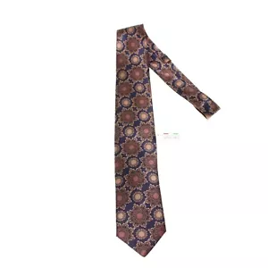 Italo Ferretti NWT Neck Tie in Navy Blue/Brown Pattern 100% Silk Made in Italy - Picture 1 of 10