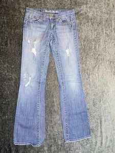Plastic by GLY Bootcut Jeans Women's Size 26 Made in USA Y2K Distressed Stitched - Picture 1 of 11
