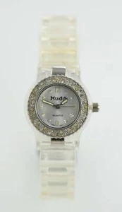 MUDD Bianco Donna Acciaio Inox Argento Trasparente Gomma Orologio Al Quarzo - Foto 1 di 3
