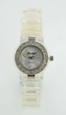 MUDD Bianco Donna Acciaio Inox Argento Trasparente Gomma Orologio Al Quarzo - Immagine 1 di 3