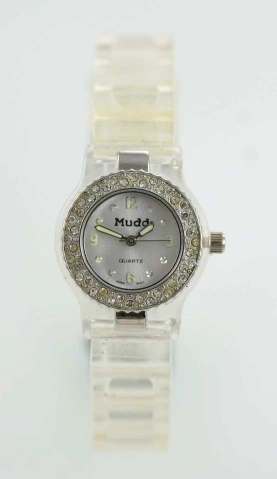 MUDD Bianco Donna Acciaio Inox Argento Trasparente Gomma Orologio Al Quarzo - Immagine 1 di 3