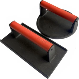 Burger Press 6.6" round Heavy-Duty Cast Iron Smash Meat Steak with Wood Handle f - Picture 1 of 12