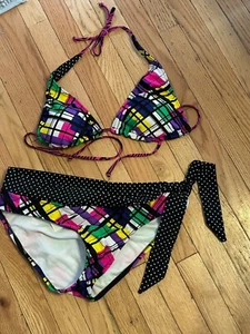 NWT Xhilaration 2 piece bikini black polka dot with neon size X Large - Picture 1 of 1