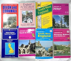 Lot de 7 cartes de l'Angleterre Royaume-Uni Pays de Galles Devon Cornouailles plus et guide du voyageur - Photo 1/5