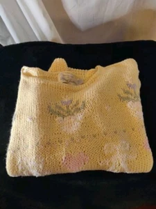 Vintage Hand Knitted 80s Yellow Floral/Ribbon Sweater - Marissa Christina Medium - Picture 1 of 19