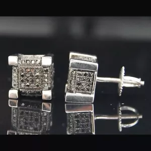 0.75 Ctw Lab Created Black Spinel 14K White Gold Over Square Pave Stud Earrings - Picture 1 of 11