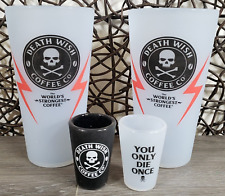 DEATH WISH COFFEE SILICONE BOMBER SET 2 22oz. TRAVEL CUPS + 2 SHOT GLASSES DW110