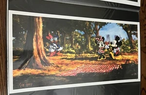 DISNEY "PICNIC" GICLEE PRINT BY CLIFF CRAMP #67/100 MICKEY MINNIE MOUSE SOLD OUT - Picture 1 of 2