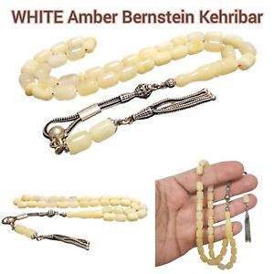 Tesbih Tespih WHITE Damla Kehribar Amber Bernstein 10 Gr Rosary Prayerbeads 